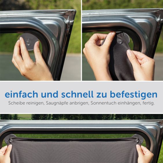 Zamboo Universal Sonnenschutz-Tuch für Auto-Seitenscheiben - Doppelpack - Dunkelgrau