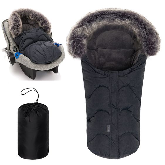 Zamboo Universal Thermo Fleece Footmuff with Fur Collar for Car Seat & Tub - Melange Dark Grey