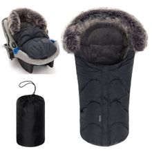 Universal Thermo Fleece Footmuff with Fur Collar for Car Seat & Tub - Melange Dark Grey