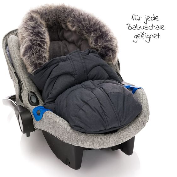 Zamboo Universal Thermo Fleece Footmuff with Fur Collar for Car Seat & Tub - Melange Dark Grey