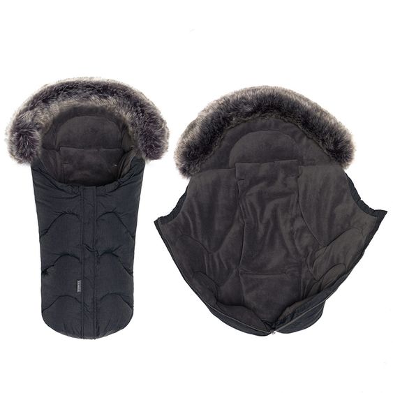 Zamboo Universal Thermo Fleece Footmuff with Fur Collar for Car Seat & Tub - Melange Dark Grey