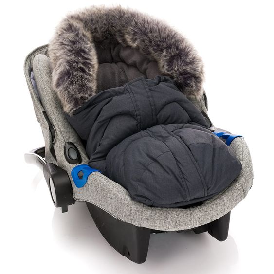 Zamboo Universal Thermo Fleece Footmuff with Fur Collar for Car Seat & Tub - Melange Dark Grey