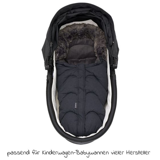 Zamboo Universal Thermo Fleece Footmuff with Fur Collar for Car Seat & Tub - Melange Dark Grey