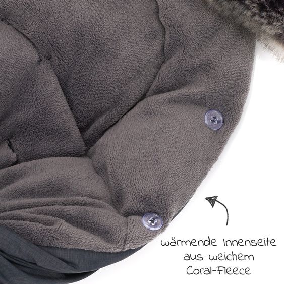 Zamboo Universal Thermo Fleece Footmuff with Fur Collar for Car Seat & Tub - Melange Dark Grey