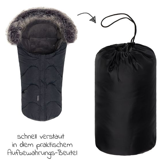 Zamboo Universal Thermo Fleece Footmuff with Fur Collar for Car Seat & Tub - Melange Dark Grey