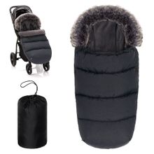 Universal Thermo Fleece Footmuff with Fur Collar for Stroller & Buggy - Melange Dark Grey