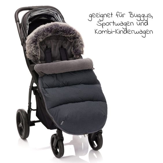 Zamboo Universal Thermo Fleece Footmuff with Fur Collar for Stroller & Buggy - Melange Dark Grey