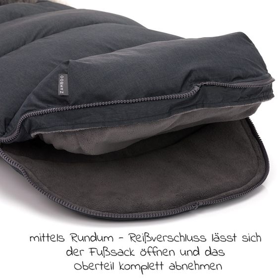 Zamboo Universal Thermo Fleece Footmuff with Fur Collar for Stroller & Buggy - Melange Dark Grey