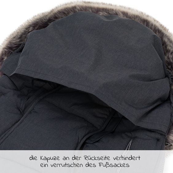 Zamboo Universal Thermo Fleece Footmuff with Fur Collar for Stroller & Buggy - Melange Dark Grey