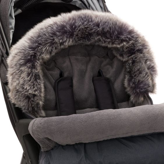 Zamboo Universal Thermo Fleece Footmuff with Fur Collar for Stroller & Buggy - Melange Dark Grey