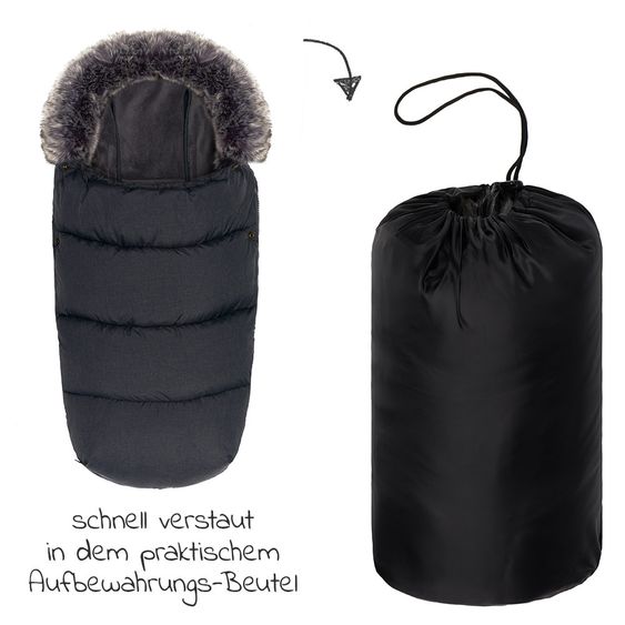 Zamboo Universal Thermo Fleece Footmuff with Fur Collar for Stroller & Buggy - Melange Dark Grey