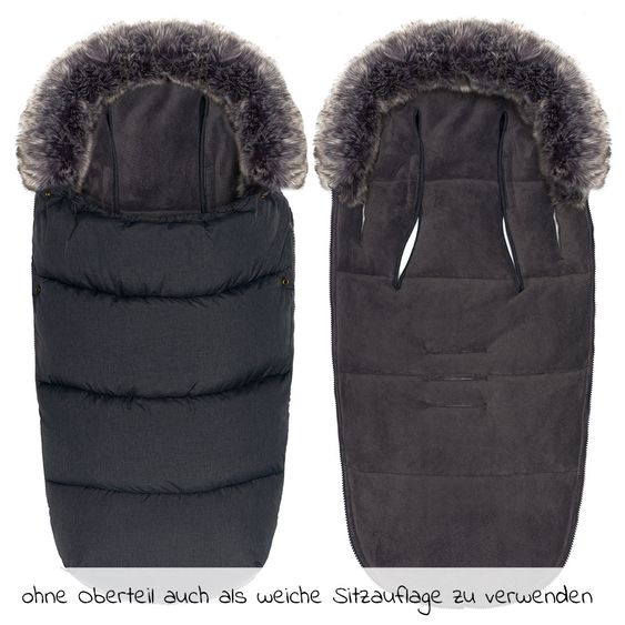 Zamboo Universal Thermo Fleece Footmuff with Fur Collar for Stroller & Buggy - Melange Dark Grey