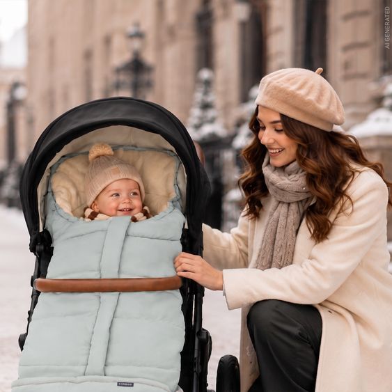 Zamboo Universal Thermo Fußsack Multifunktion Comfort für Kinderwagen und Buggy - Grün Beige