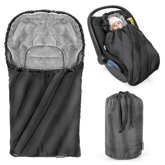 Zamboo Winter Footmuff Deluxe per seggiolino auto (Maxi-Cosi, Römer, ABC Design, Cybex e molti altri) - Nero Grigio