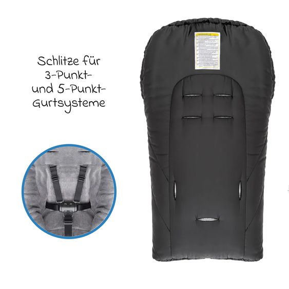 Zamboo Winter Footmuff Deluxe per seggiolino auto (Maxi-Cosi, Römer, ABC Design, Cybex e molti altri) - Nero Grigio