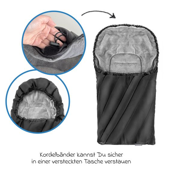 Zamboo Winter Footmuff Deluxe per seggiolino auto (Maxi-Cosi, Römer, ABC Design, Cybex e molti altri) - Nero Grigio