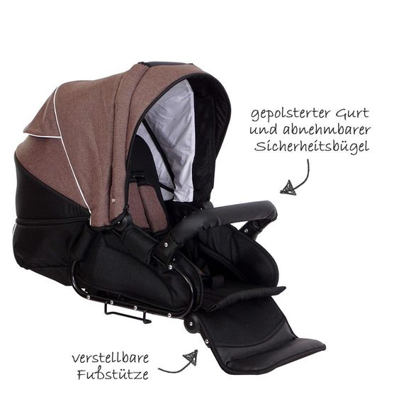 Zekiwa Geschwister- & Zwillingskinderwagen Sport Duo New Line - Schoko