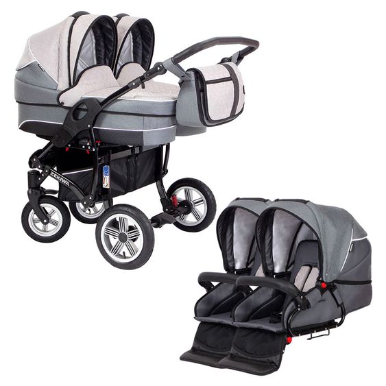 Zekiwa Geschwister- & Zwillingskinderwagen Sport Duo Premium - Karogitter Beige