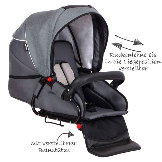 Zekiwa Geschwister- & Zwillingskinderwagen Sport Duo Premium - Karogitter Beige