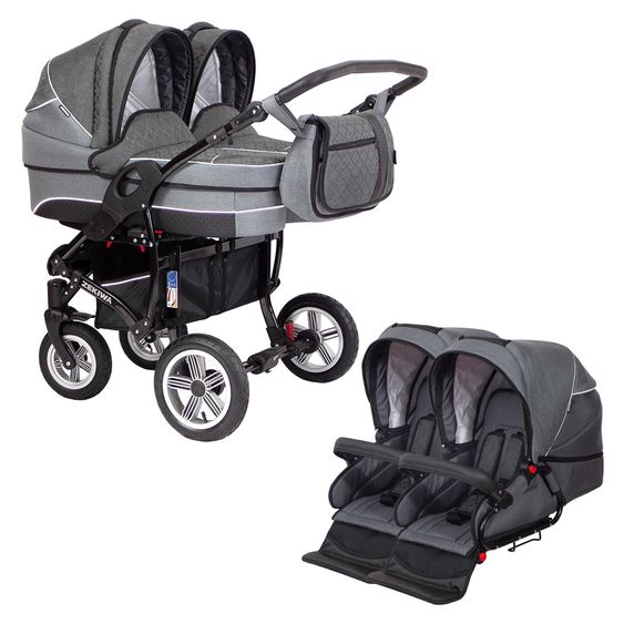 Zekiwa Geschwister- & Zwillingskinderwagen Sport Duo Premium - Karogitter Grau