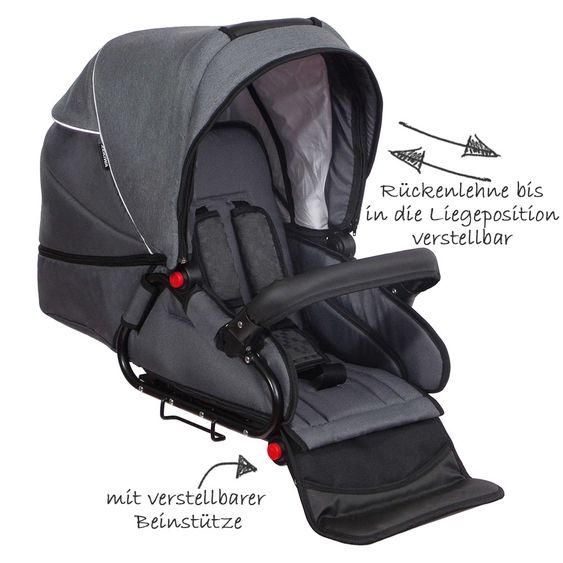 Zekiwa Geschwister- & Zwillingskinderwagen Sport Duo Premium - Karogitter Grau