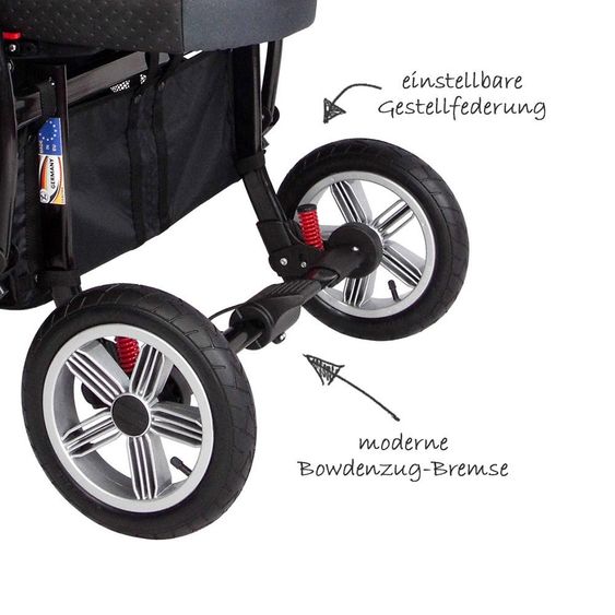 Zekiwa Geschwister- & Zwillingskinderwagen Sport Duo Premium - Karogitter Grau