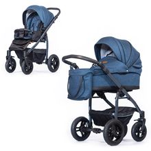 Kombi-Kinderwagen Saturn Royal bis 15 kg mit Luftreifen, Babywanne, umsetzbare Sitzeinheit, Knickschieber inkl. Wickeltasche, Insektenschutz & Regenschutz - Aqua