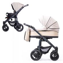 Kombi-Kinderwagen Saturn Royal bis 15 kg mit Luftreifen, Babywanne, umsetzbare Sitzeinheit, Knickschieber inkl. Wickeltasche, Insektenschutz & Regenschutz - Beige