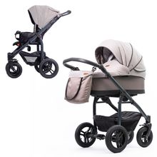 Kombi-Kinderwagen Saturn Royal bis 15 kg mit Luftreifen, Babywanne, umsetzbare Sitzeinheit, Knickschieber inkl. Wickeltasche, Insektenschutz & Regenschutz - Cappuccino