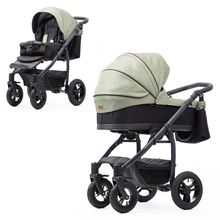 Kombi-Kinderwagen Saturn Royal bis 15 kg mit Luftreifen, Babywanne, umsetzbare Sitzeinheit, Knickschieber inkl. Wickeltasche, Insektenschutz & Regenschutz - Olive