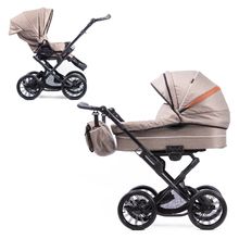 Kombi-Kinderwagen Touring Max bis 15 kg mit Babywanne, umsetzbare Sitzeinheit, Knickschieber inkl. Wickeltasche, Insektenschutz & Regenschutz - Brown