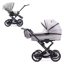 Kombi-Kinderwagen Touring Max bis 15 kg mit Babywanne, umsetzbare Sitzeinheit, Knickschieber inkl. Wickeltasche, Insektenschutz & Regenschutz - Grey