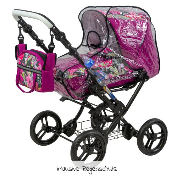 Zekiwa Kombi-Puppenwagen Zeki Complete inkl. Regenschutz und Trinkflasche - Hibiscus Pink