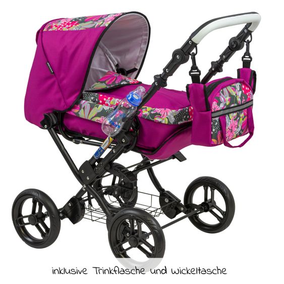 Zekiwa Kombi-Puppenwagen Zeki Complete inkl. Regenschutz und Trinkflasche - Hibiscus Pink