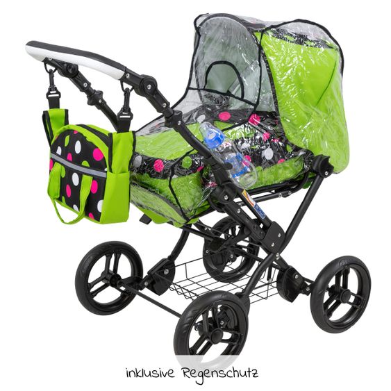 Zekiwa Kombi-Puppenwagen Zeki Complete inkl. Regenschutz und Trinkflasche - Punkte Grün