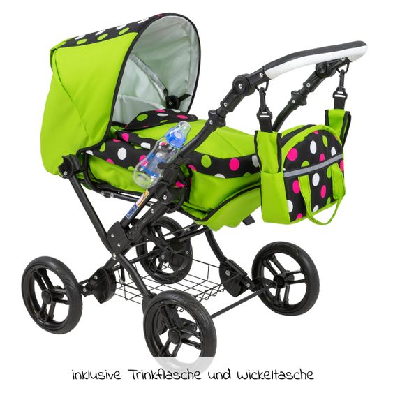 Zekiwa Kombi-Puppenwagen Zeki Complete inkl. Regenschutz und Trinkflasche - Punkte Grün