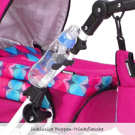 Zekiwa Kombi-Puppenwagen Zeki Elegance inkl. Trinkflasche Exklusiv - Saphir - Pink