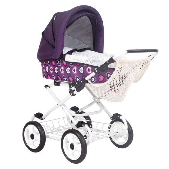 Zekiwa Wannen-Puppenwagen Looky Exklusiv mit Einkaufsnetz - Herzen Violett - Violett