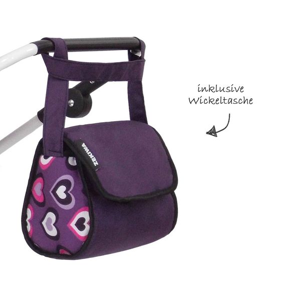 Zekiwa Carrozzina per bambole Looky Exclusive Tub con rete per la spesa - Cuori viola - Viola